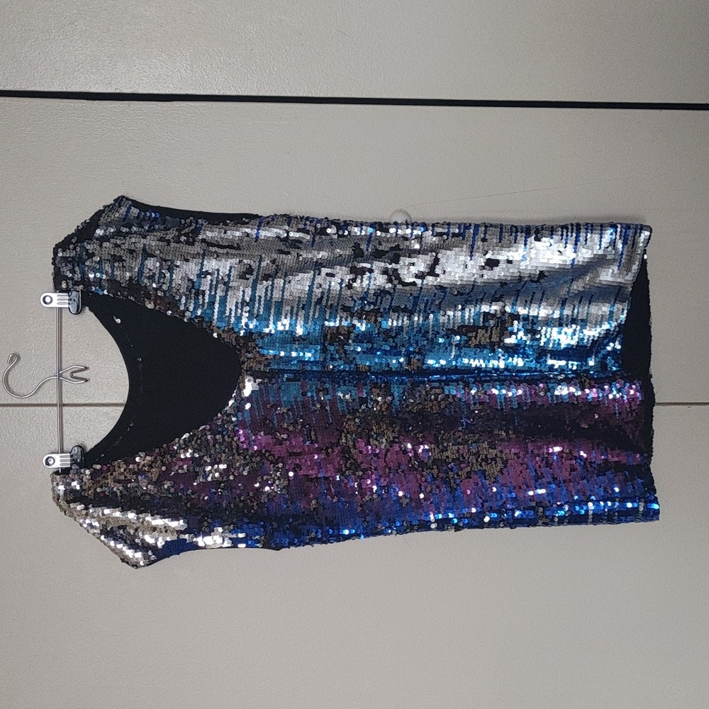 Staring at Stars Sequence Dress Silver / Blue / Purple Size Small Tag 149.00